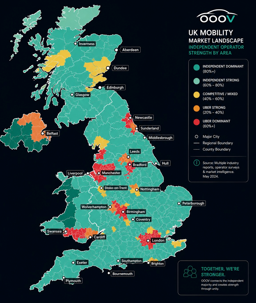 UK mobility market landscape — independent operator strength by area